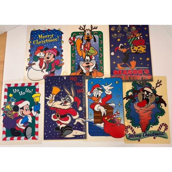 Disney Other - Disney Christmas Vintage Plastic Window Clings Goofy Mickey Minnie Set Of 7 Used